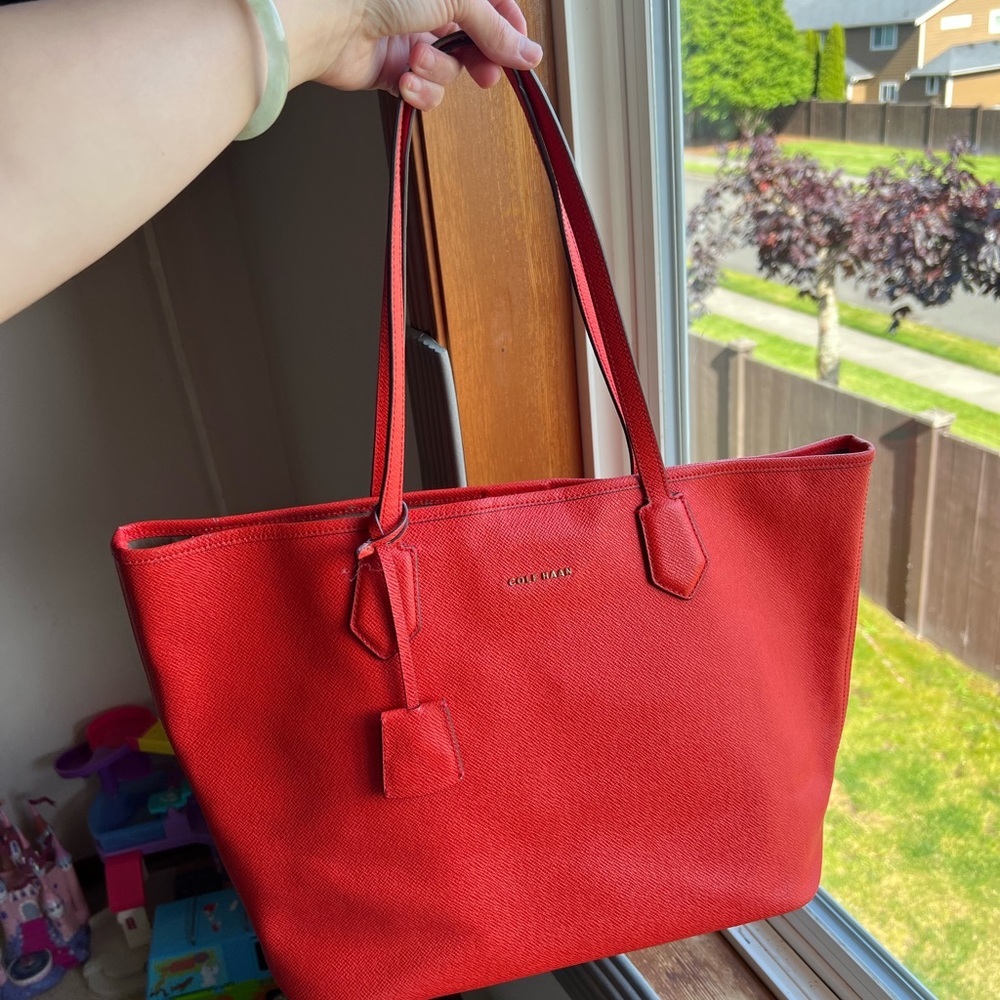 Cole Haan Vibrant Red Leather Tote with Matching Pouch